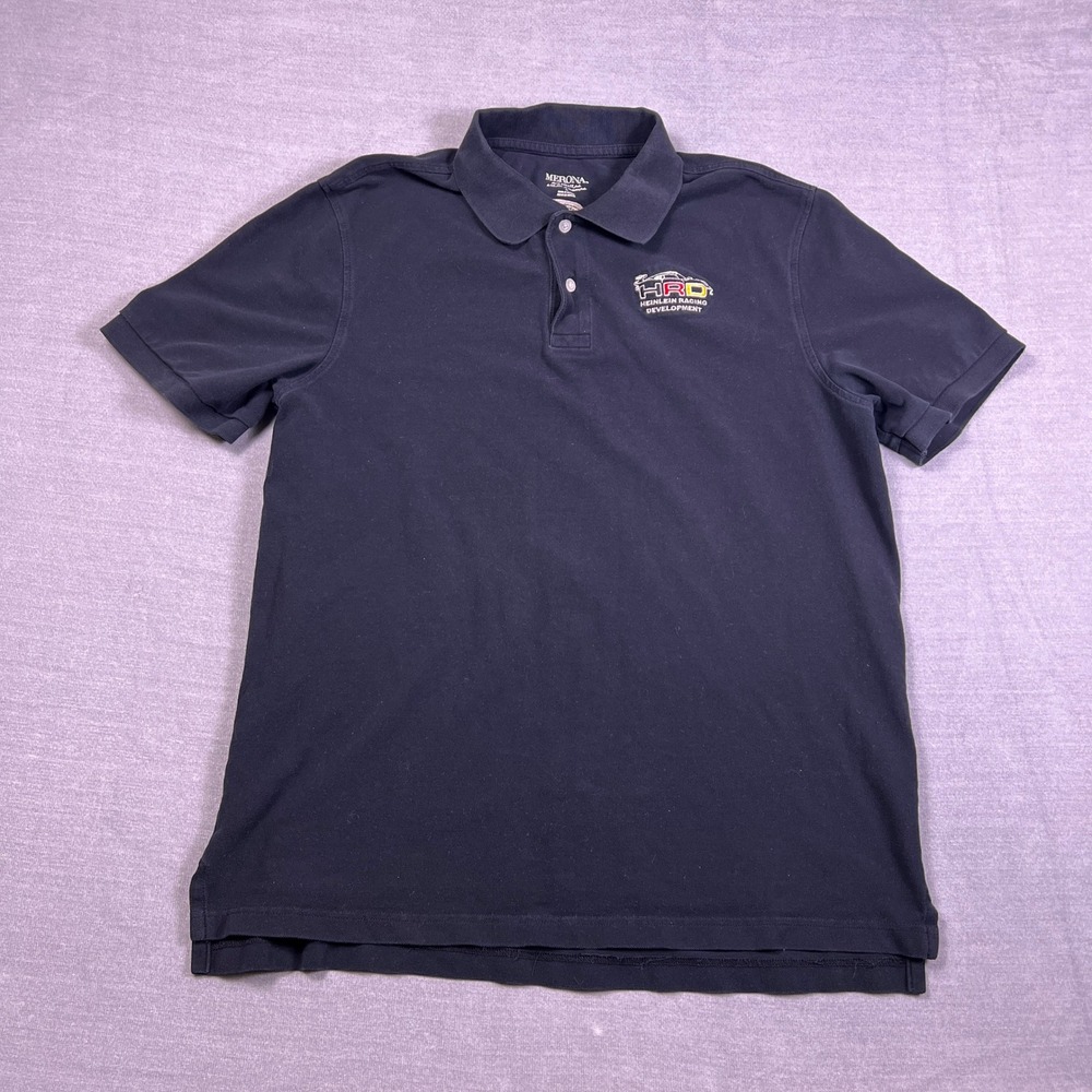 Merona‎ Heinlein Racing Development HRD Graphic Polo Shirt Mens Large Black